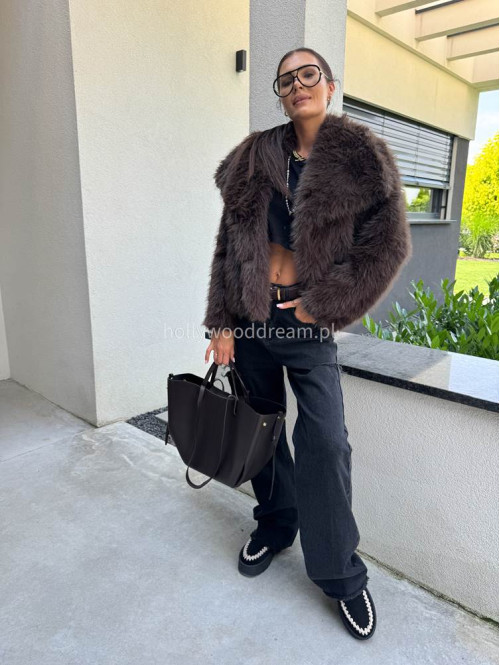 Futro oversizowe GLAMOUR czekoladowe 09 - photo #48