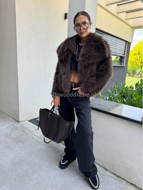 Futro oversizowe GLAMOUR czekoladowe 09 - photo #49