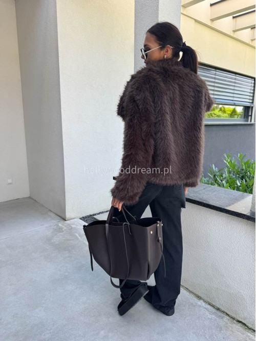 Futro oversizowe GLAMOUR czekoladowe 09 - photo #50