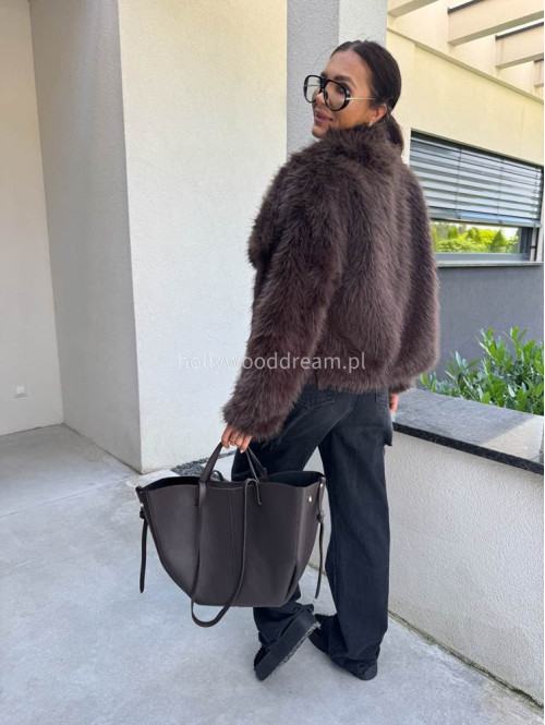 Futro oversizowe GLAMOUR czekoladowe 09 - photo #51
