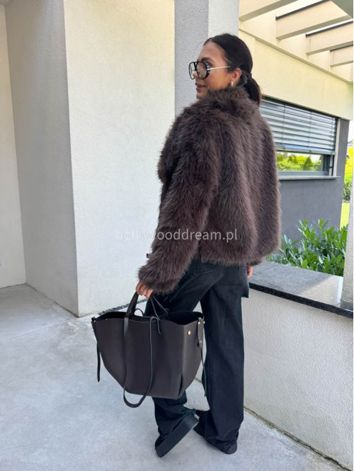 Futro oversizowe GLAMOUR czekoladowe 09 - photo #52