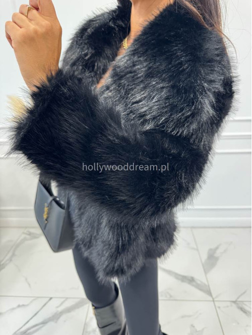 Futro oversizowe GLAMOUR czarne 09 - photo #35