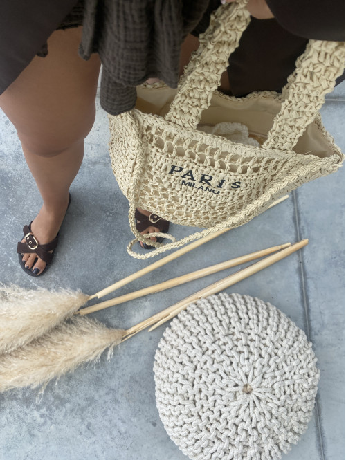 Torebka mała pleciona typu shopper BELLA jasny beż - photo #18