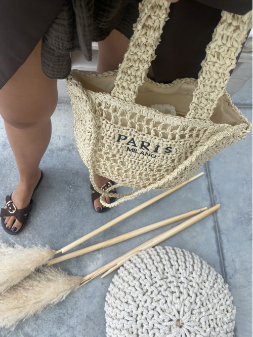 Torebka mała pleciona typu shopper BELLA jasny beż - photo #20