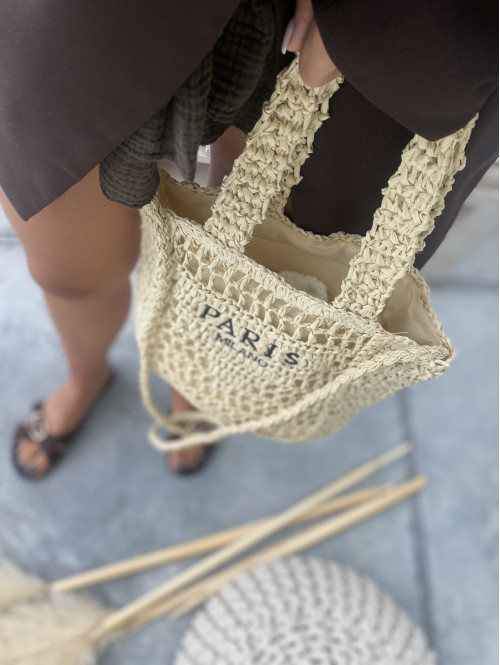 Torebka mała pleciona typu shopper BELLA jasny beż