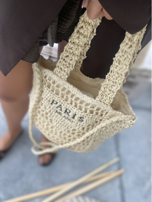 Torebka mała pleciona typu shopper BELLA jasny beż - photo #23