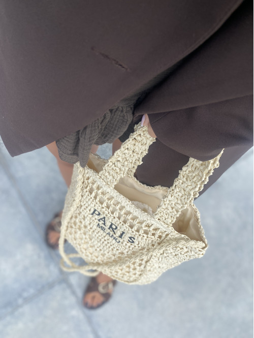 Torebka mała pleciona typu shopper BELLA jasny beż - photo #25