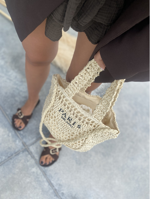 Torebka mała pleciona typu shopper BELLA jasny beż - photo #27