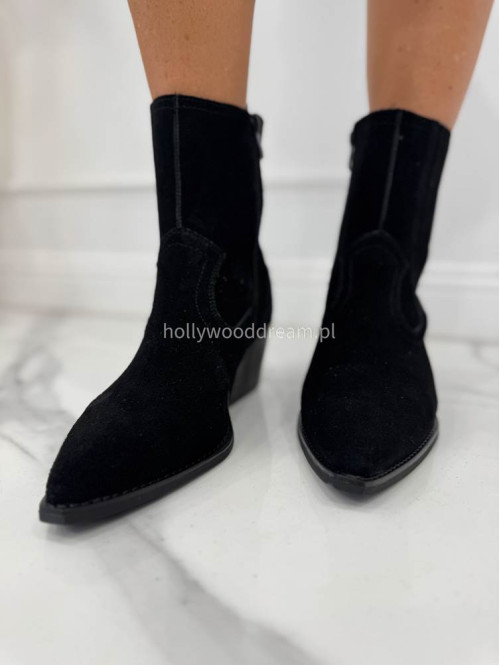 Buty kowbojki krótkie w szpic zamszowe czarne TYMON - photo #5