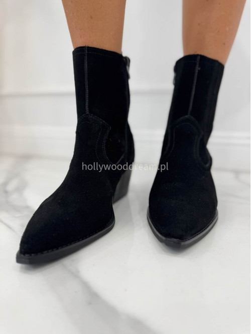 Buty kowbojki krótkie w szpic zamszowe czarne TYMON - photo #6