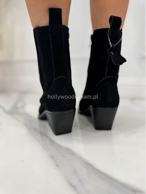 Buty kowbojki krótkie w szpic zamszowe czarne TYMON - photo #7
