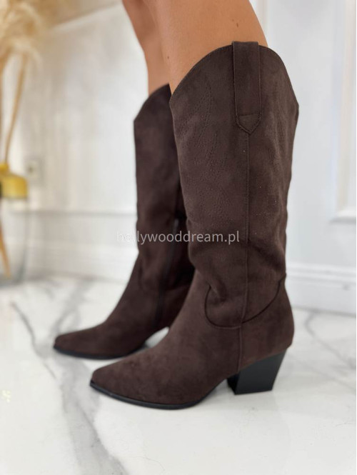 Buty kowbojki wysokie zamszowe brązowe KAIM