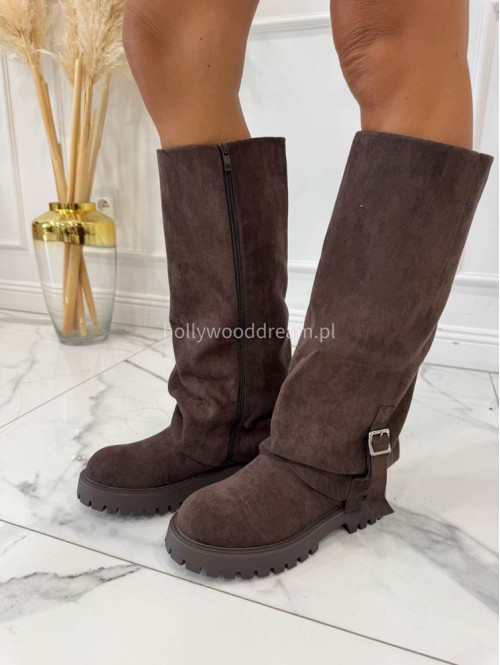 Buty trapery przed kolano brązowe FOLLY