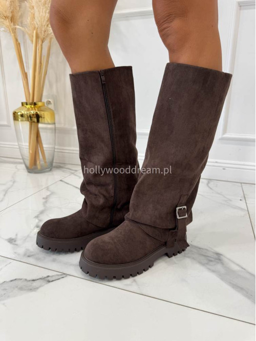 Buty trapery przed kolano brązowe FOLLY - photo #1