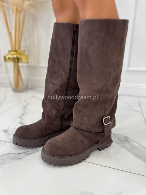 Buty trapery przed kolano brązowe FOLLY - photo #2