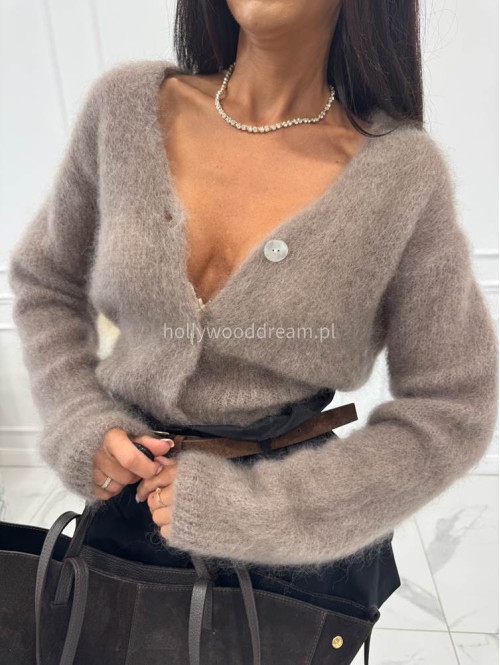 Sweter zapinany na guziki z długim włosem mokka ARTURO - photo #2
