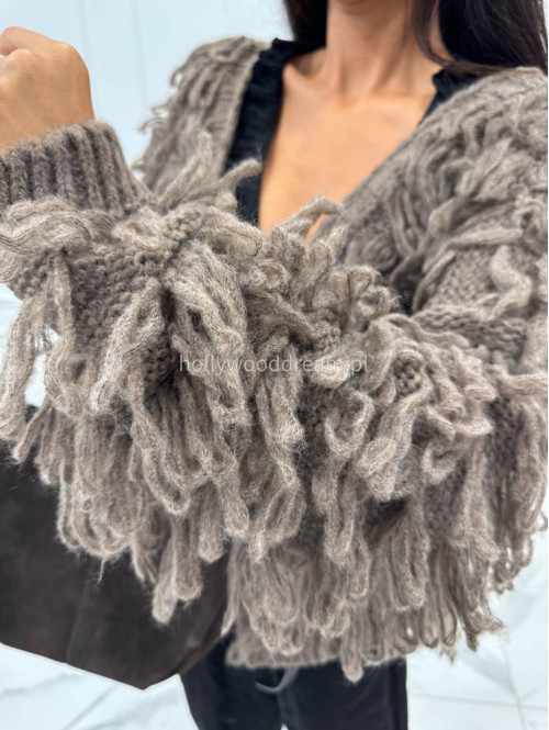 Sweter z ozdobnymi frędzlami jasny brąz Nari - photo #13