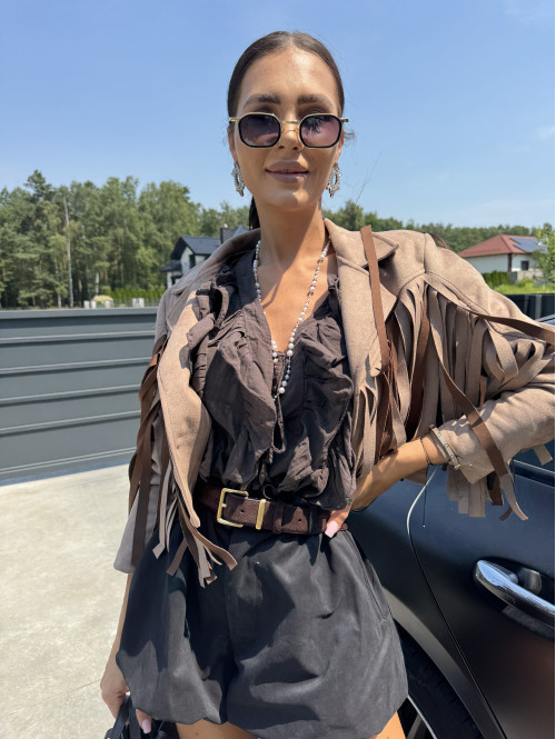 Bluzka 100% bawełna z falbanami z rękawem 3/4 AMELIA brązowa 94 - photo #45