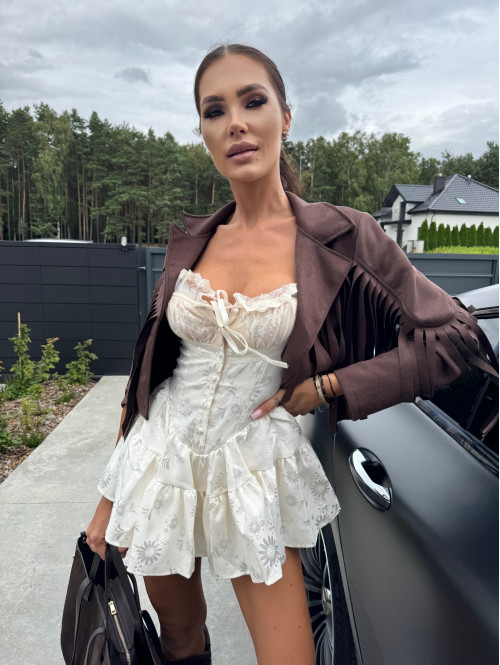 PRE ORDER Sukienko-kombinezon z guzikami i falbaną kremowy PRINCESS - photo #5