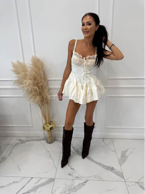 PRE ORDER Sukienko-kombinezon z guzikami i falbaną kremowy PRINCESS - photo #7