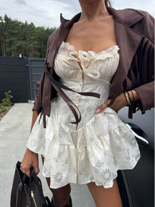 PRE ORDER Sukienko-kombinezon z guzikami i falbaną kremowy PRINCESS - photo #28