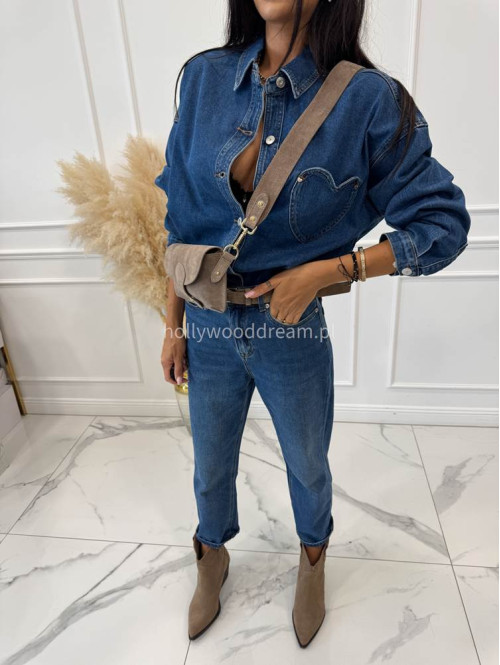 Spodnie boyfriend średni stan z sercem na kieszeniach ciemny jeans LOPEZ - photo #5