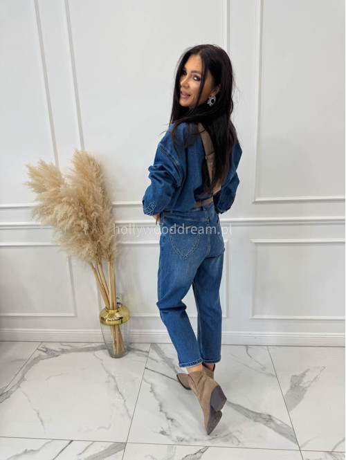Spodnie boyfriend średni stan z sercem na kieszeniach ciemny jeans LOPEZ - photo #8