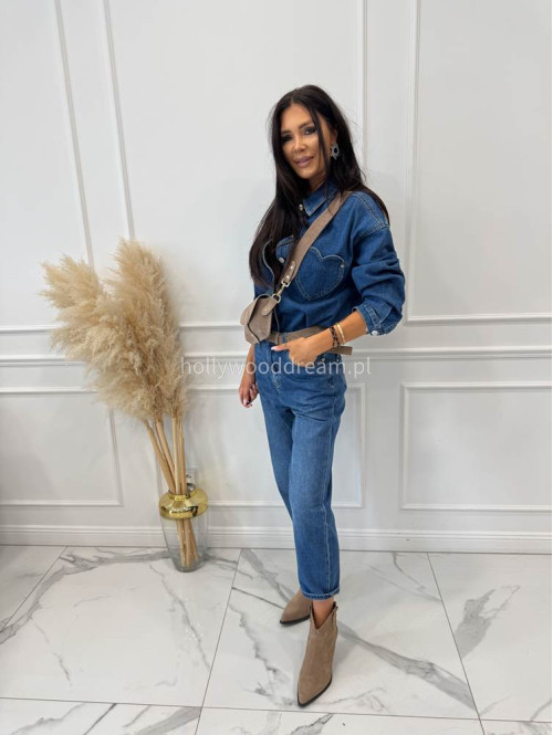 Spodnie boyfriend średni stan z sercem na kieszeniach ciemny jeans LOPEZ - photo #10