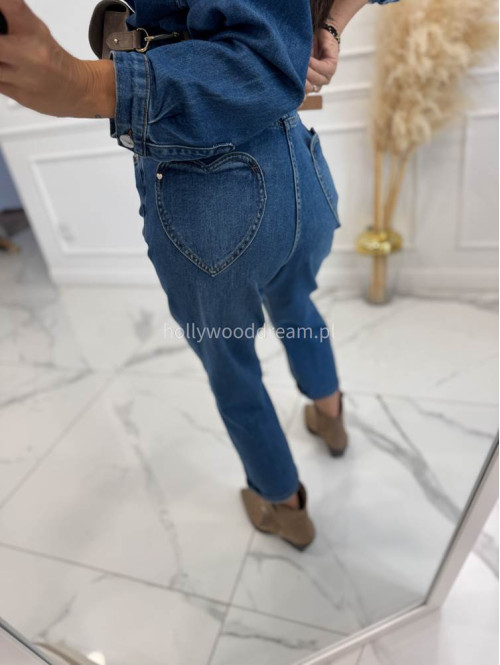 Spodnie boyfriend średni stan z sercem na kieszeniach ciemny jeans LOPEZ