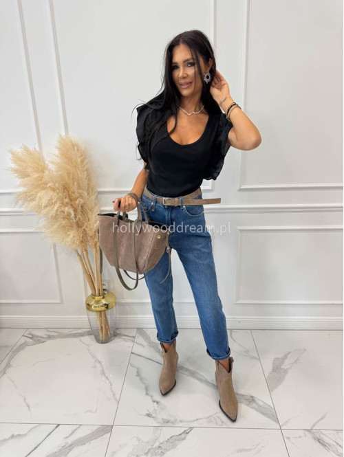 Spodnie boyfriend średni stan z sercem na kieszeniach ciemny jeans LOPEZ - photo #12