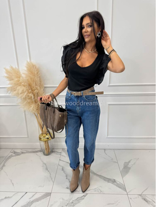 Spodnie boyfriend średni stan z sercem na kieszeniach ciemny jeans LOPEZ - photo #14