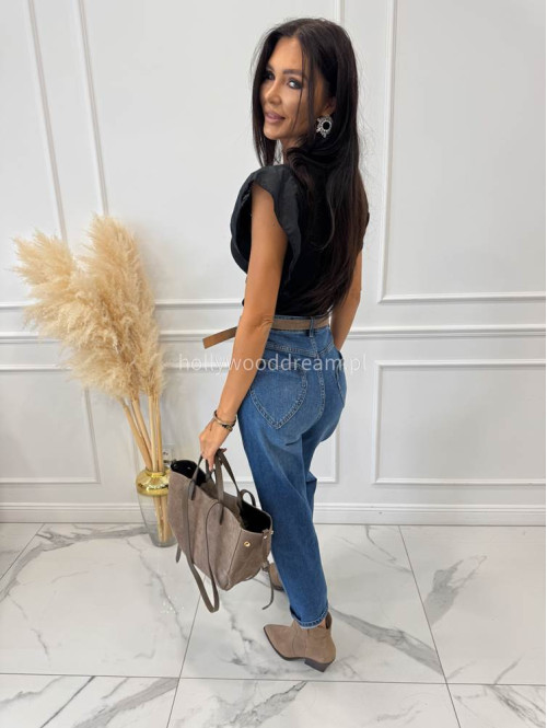 Spodnie boyfriend średni stan z sercem na kieszeniach ciemny jeans LOPEZ - photo #16