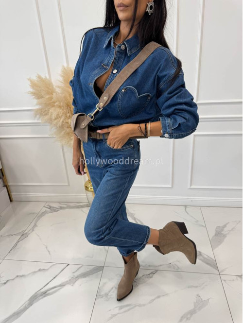 Koszula z kieszenią serce ciemny jeans LOVE - photo #4