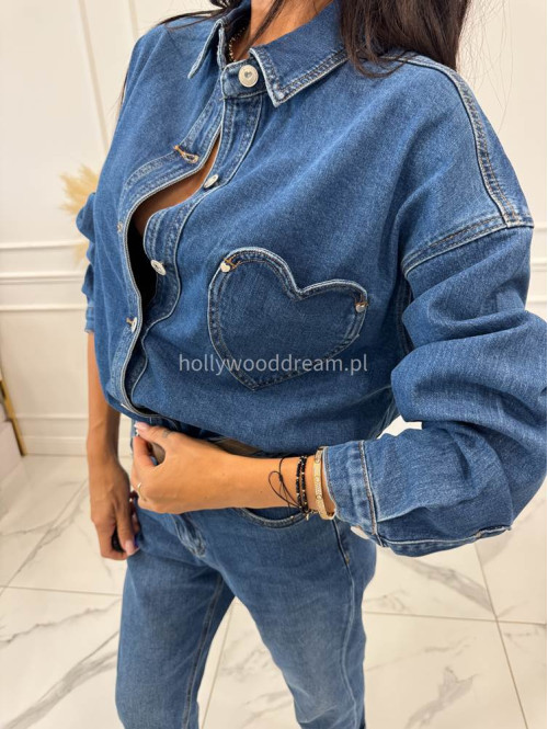 Koszula z kieszenią serce ciemny jeans LOVE - photo #1