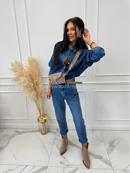 Koszula z kieszenią serce ciemny jeans LOVE - photo #7