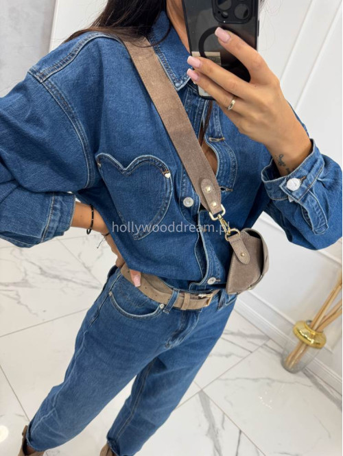 Koszula z kieszenią serce ciemny jeans LOVE - photo #12