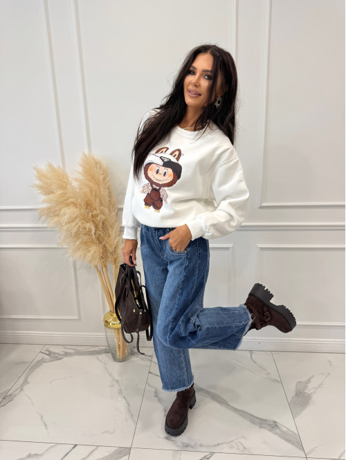 Spodnie z szeroką nogawką i paskiem ciemny jeans GOJA - photo #21