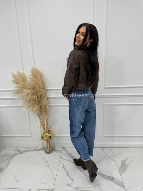Spodnie z szeroką nogawką i paskiem ciemny jeans GOJA - photo #15