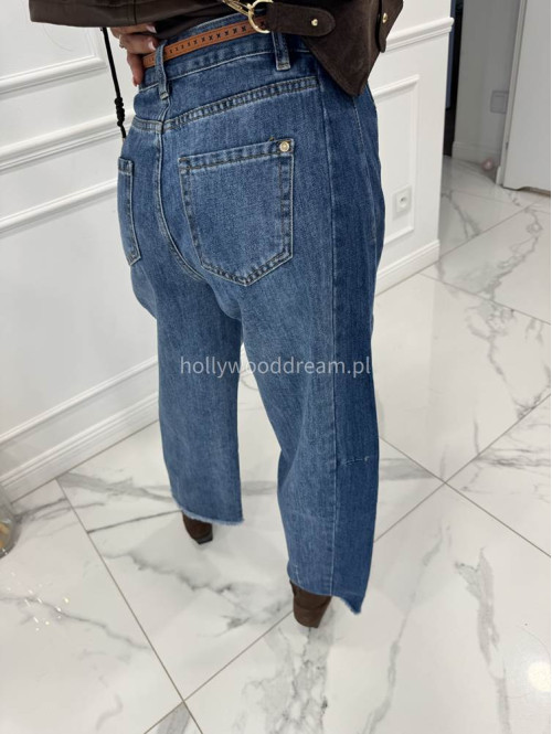 Spodnie z szeroką nogawką i paskiem ciemny jeans GOJA - photo #6