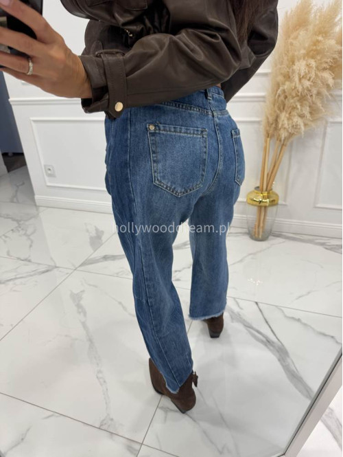Spodnie z szeroką nogawką i paskiem ciemny jeans GOJA - photo #20