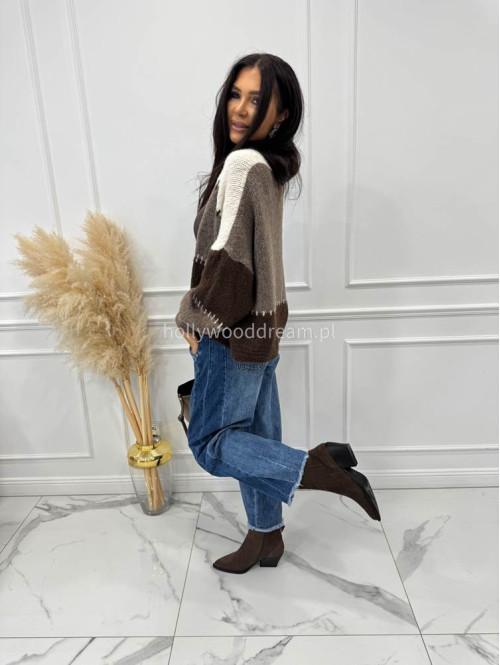 Spodnie z szeroką nogawką i paskiem ciemny jeans GOJA - photo #33