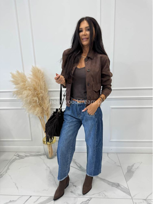 Spodnie z szeroką nogawką i paskiem ciemny jeans GOJA - photo #37