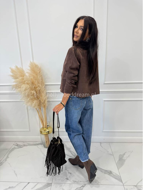 Spodnie z szeroką nogawką i paskiem ciemny jeans GOJA - photo #39