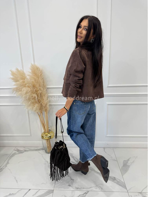 Spodnie z szeroką nogawką i paskiem ciemny jeans GOJA - photo #40
