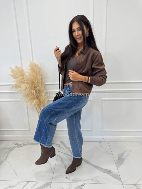Spodnie z szeroką nogawką i paskiem ciemny jeans GOJA - photo #43