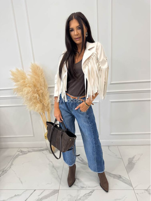 Spodnie z szeroką nogawką i paskiem ciemny jeans GOJA - photo #53