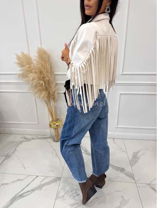 Spodnie z szeroką nogawką i paskiem ciemny jeans GOJA - photo #54