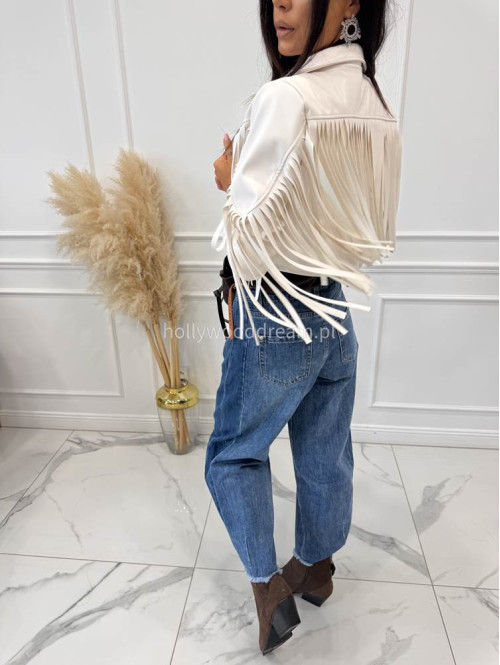 Spodnie z szeroką nogawką i paskiem ciemny jeans GOJA - photo #56