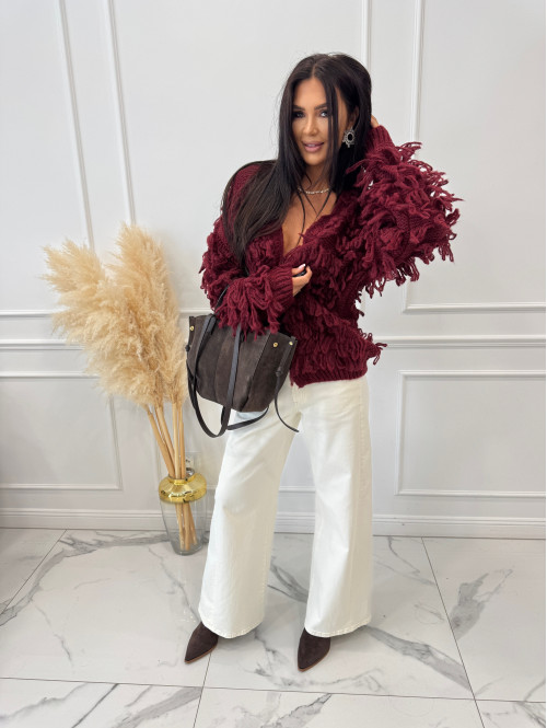 Kremowe spodnie jeansowe bawełniane z szeroką nogawką RAFIL 52 - photo #26