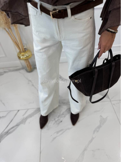 Kremowe spodnie jeansowe bawełniane z szeroką nogawką RAFIL 52 - photo #31